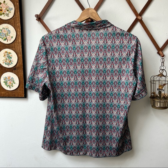 🍄3/$30 Vintage 1970’s Satin Vintage Patterned Short Sleeve Shirt Large - Picture 5 of 5